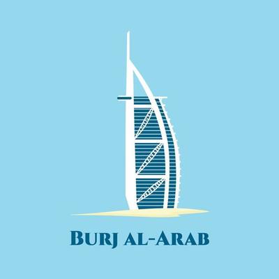 dubai burj al arab in the city of dubai united arab emirates tourist attractions historical buildings modern architecture flat design style illustration icons vector